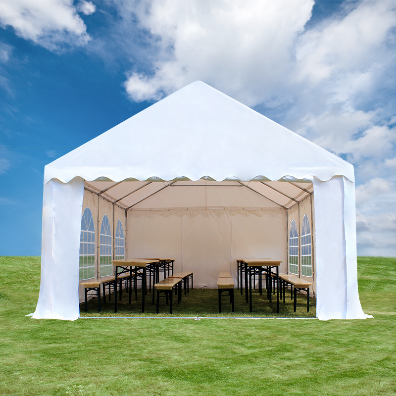 Party and garden tent 4x8m, fireproof, PVC 500g / m2, white