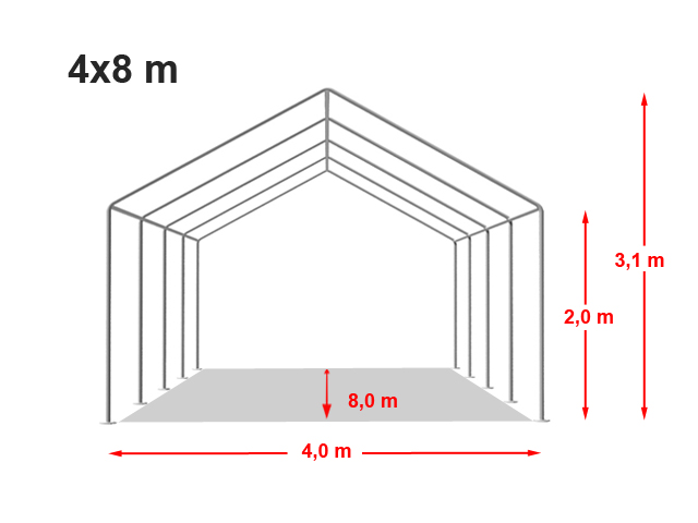 Party and garden tent 4x8m, fireproof, PVC 500g / m2, white