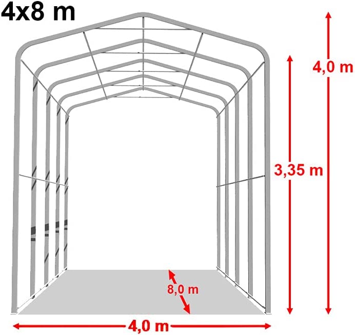 Kerghall 4x8m, seina kõrgus 3,35m, PVC 850g/m2, hall