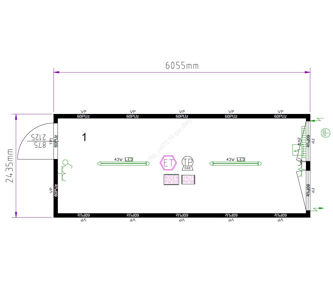 Containex PU soojustusega standard soojak 2.4 x 6m, tumehall RAL7016