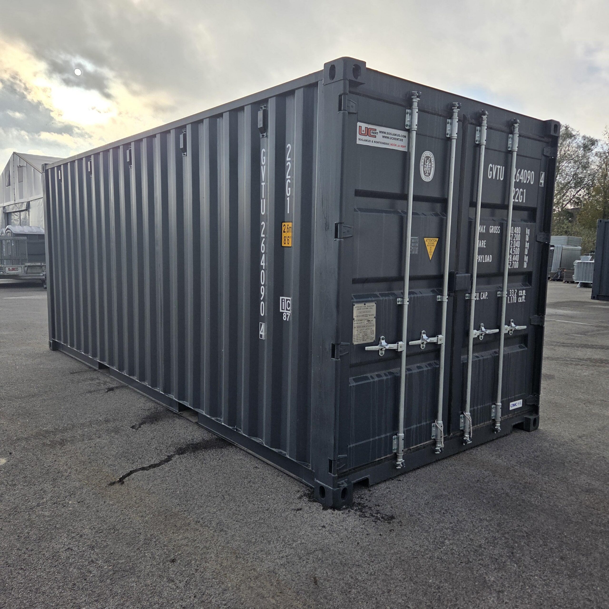 Merekonteiner 20DC, tumehall RAL 7016, One-way - järeltellitav